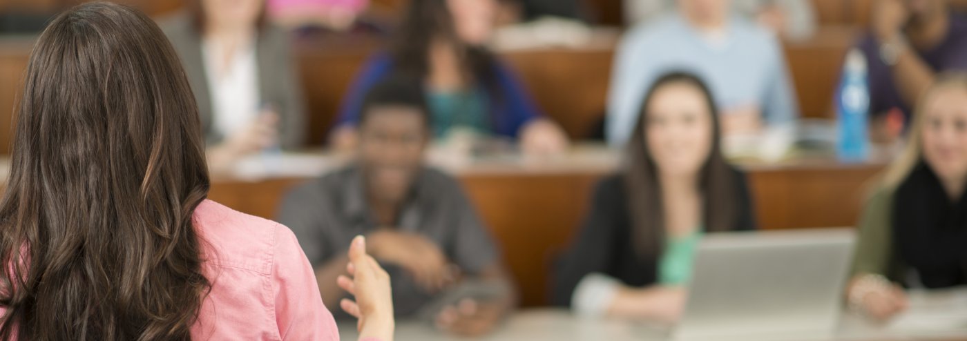 Young scientist giving lecture